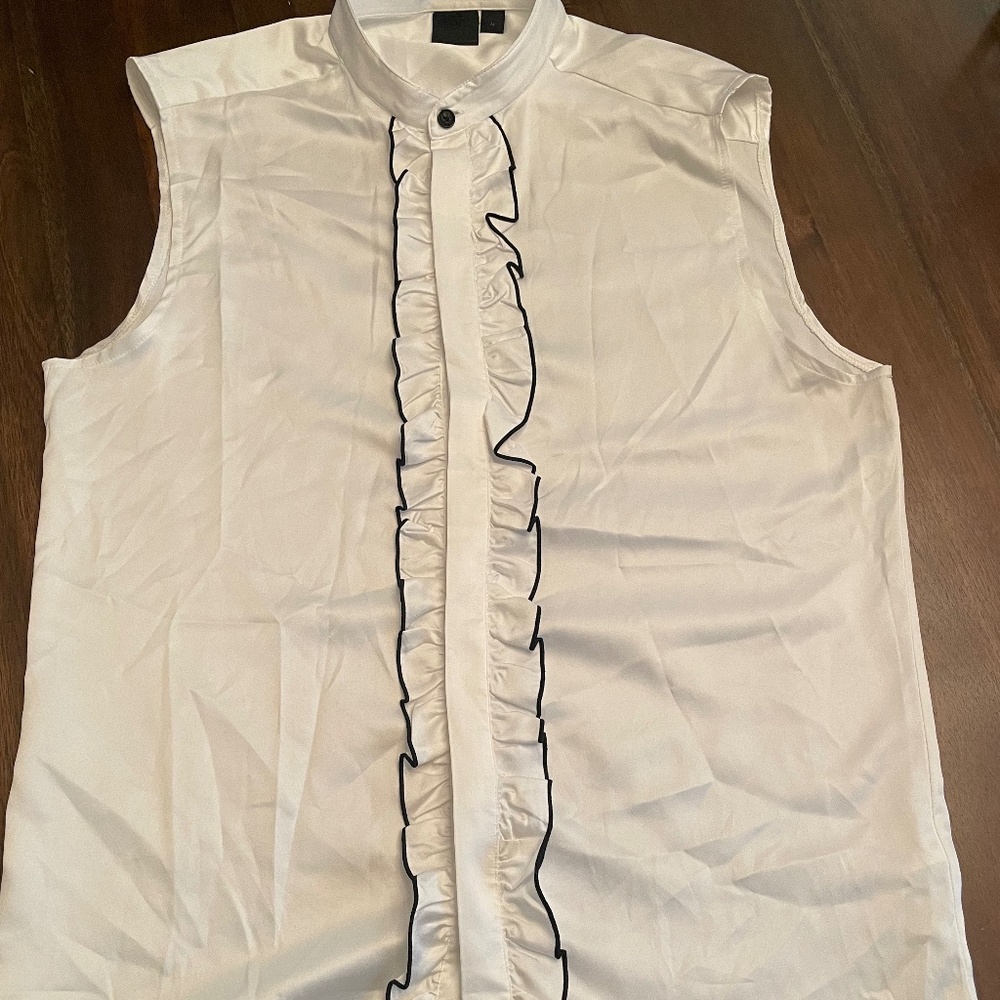 ASOS- white satin vest with black ruffles